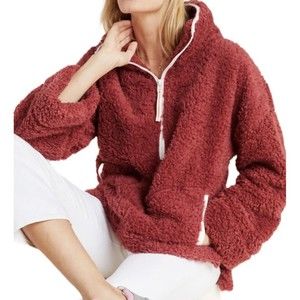 Anthropologie Saturday Sunday ANNETTE SHERPA Size Small Red Oversized Pullover